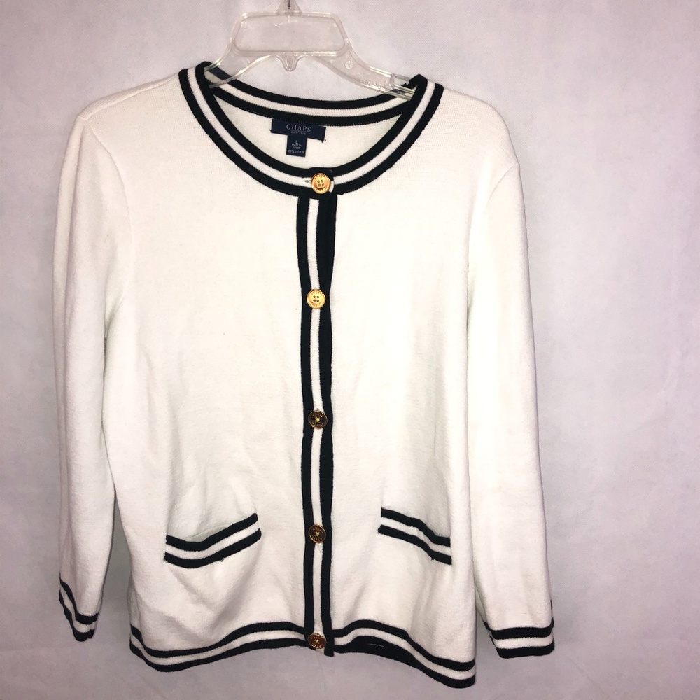 Chaps White & Black Cardigan Sweater Size Large